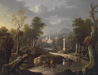 Mountainous Landscape with Travelers by Johann Georg von Bemmel